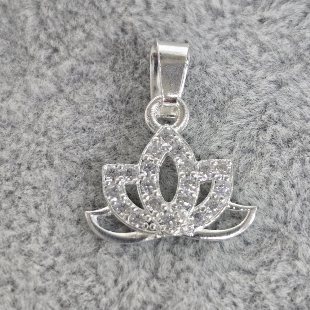 Lotus Flower Pendant Charm – CZ Accents 925 Mex. Sterling Silver